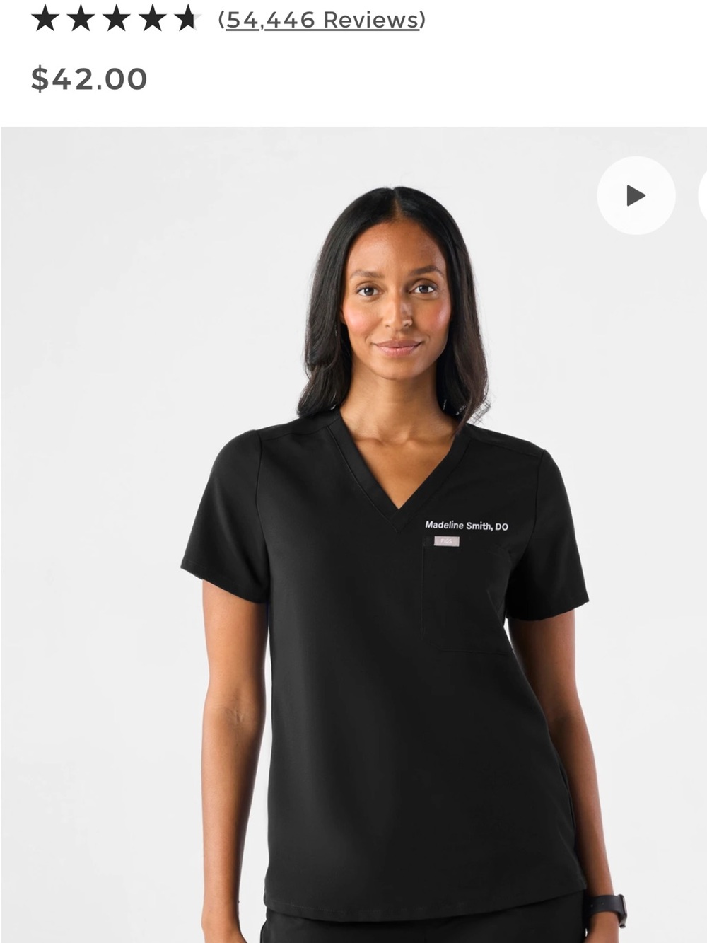 Figs Black Women's Short Sleeve V-Neck Scrub Top